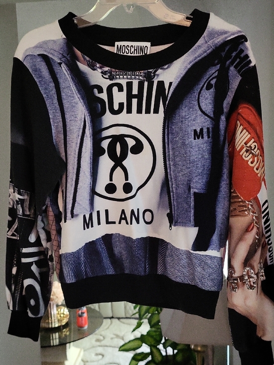 Moschino Tops - Moschino Black, White & Blue Graphic Crewneck Sweatshirt